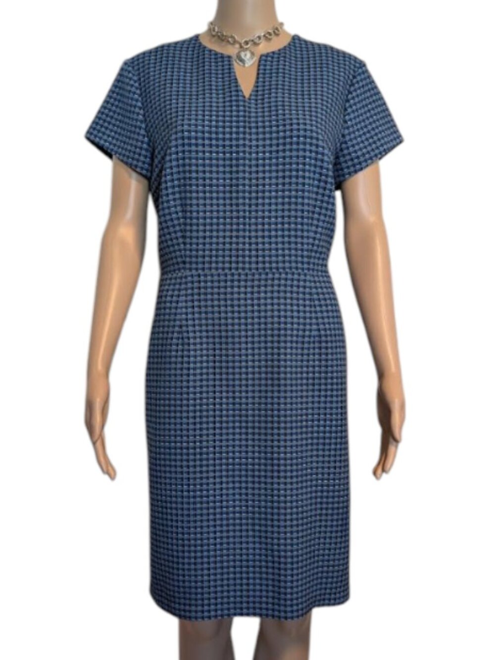 Robert Graham Diane Dress Blue Check Print Minimalist Workwear Size 10